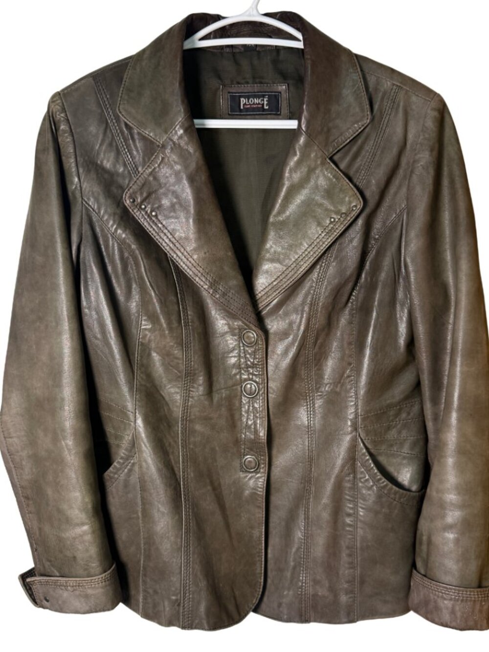 Distressed Brown Genuine Leather Jacket Vintage Moto Boho Women Medium by Plongé